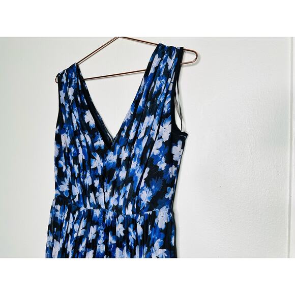 ML MONIQUE LHUILLIER Blue Black Melanie V-Neck Maxi Chiffon Dress size 6 - Picture 5 of 11